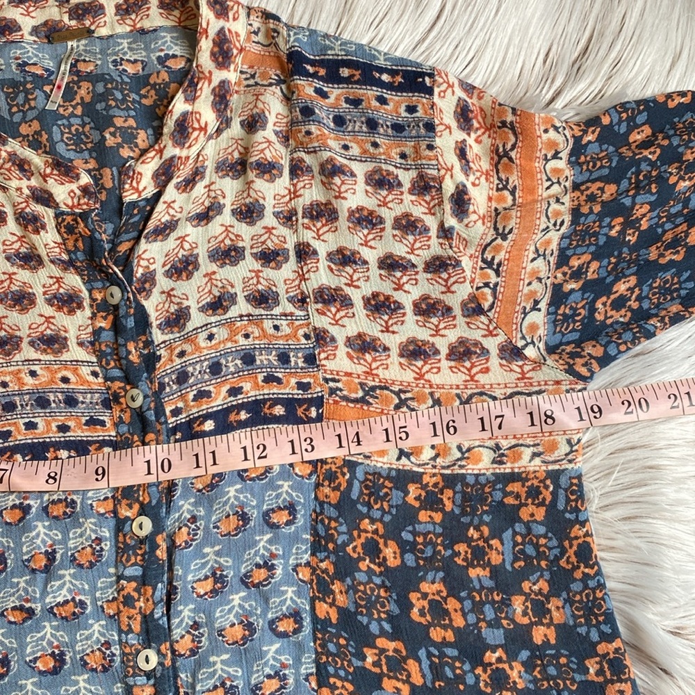 Free People Caravan Floral Button Patchwork Boho Rayon Top XS - Picture 7 of 12